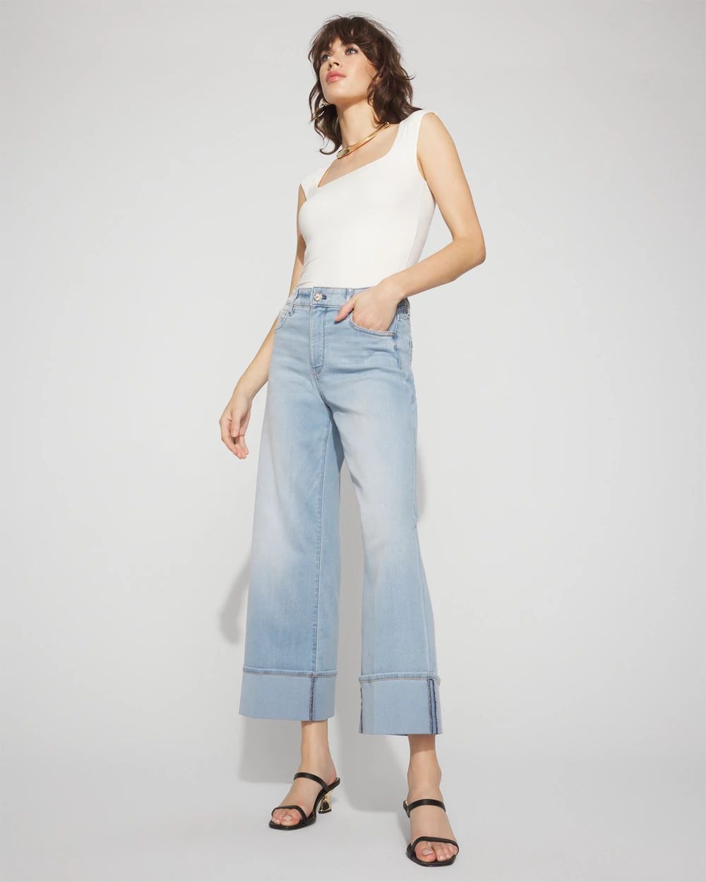 High-Rise Wide Leg Cuff Cropped Jean | White House Black Market